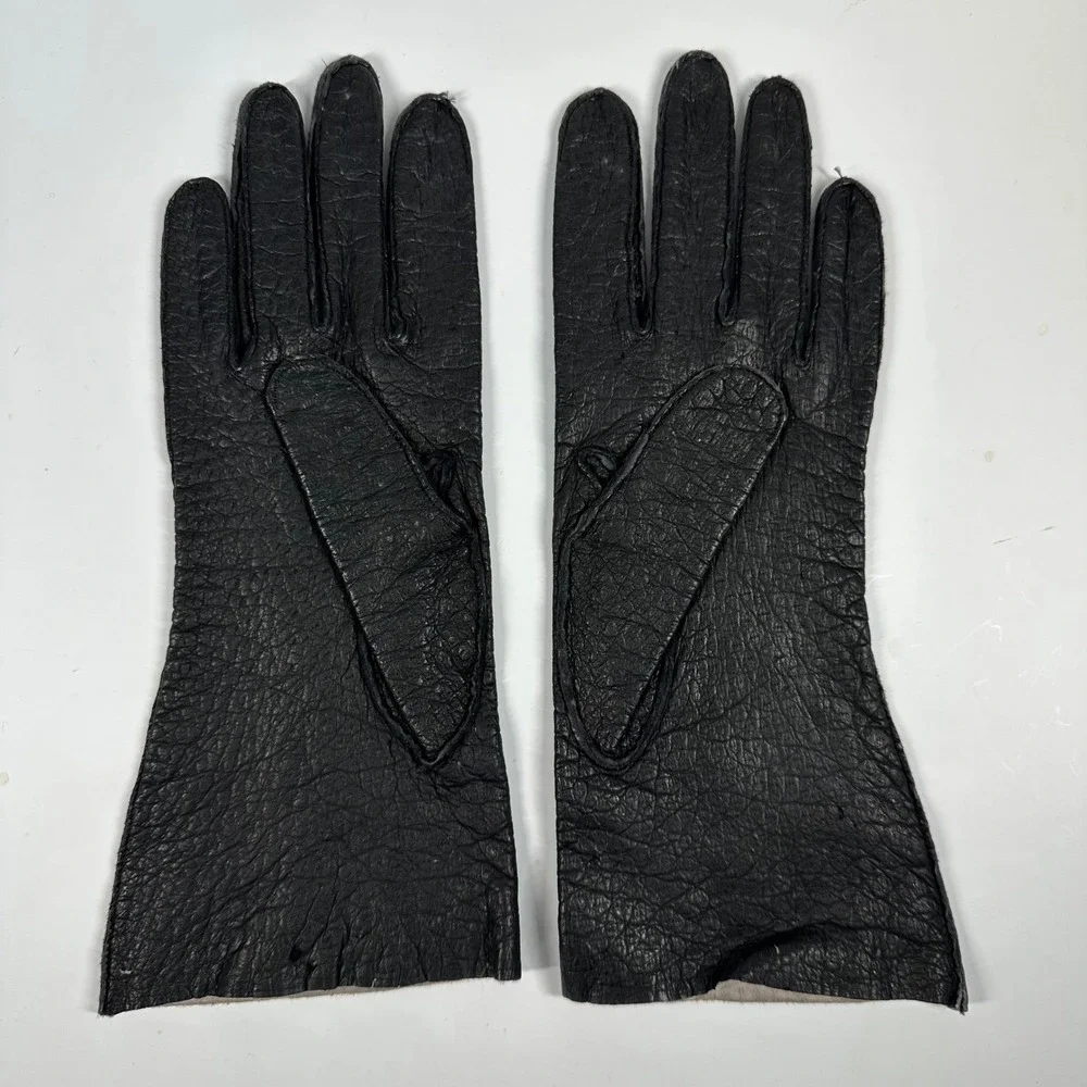 Vintage Black Genuine Pigskin Gloves‎ By Superb Flared Womens Sz 7